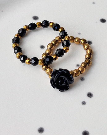 Zestaw pierścionków elastycznych Hematyt Onyks, Chmolowska Jewellery