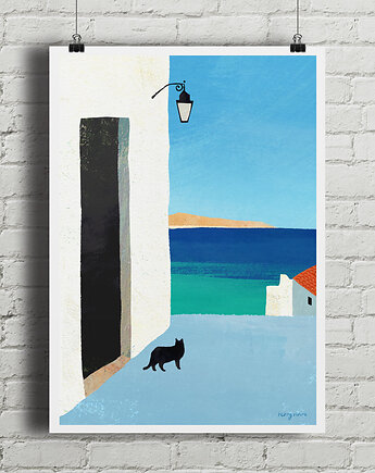 Morski widok z kotem - plakat fine art, minimalmill