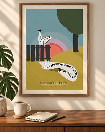 Plakat Fine Art giclee Lis i kogut. Polski New Look, ma illustories