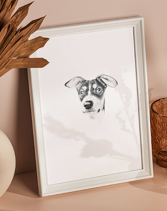 Portret psa Nr 2- rysunek w formie plakatu A4, wydruk pigmentowy, Anka Bednarz