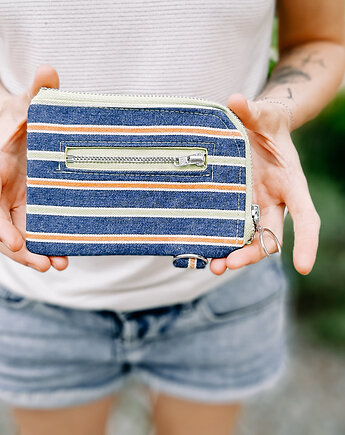 Marmollada - portfel z jeansu w paski z zielonym zamkiem, marmollada