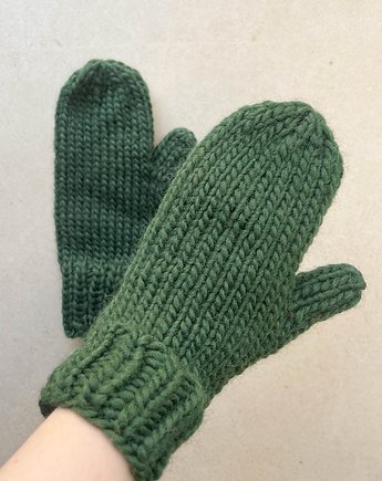 Zimowe wełniane rękawiczki ciemno zielone, Made by Jaga