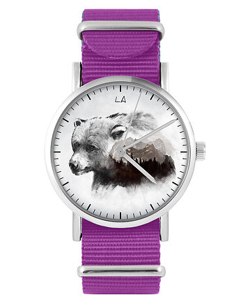 Zegarek - Niedźwiedź - amarant, nylonowy, OSOBY - Prezent dla chłopaka na urodziny