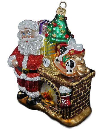 Ręcznie malowana szklana bombka Święty Mikołaj przy kominku, STARGLASS