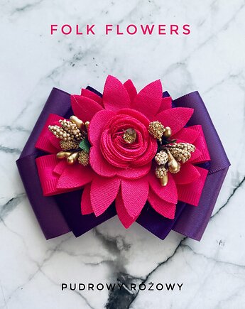 Brosza z kolekcji FOLK Flowers z kolorowym kwiatem New, Pudrowy Różowy