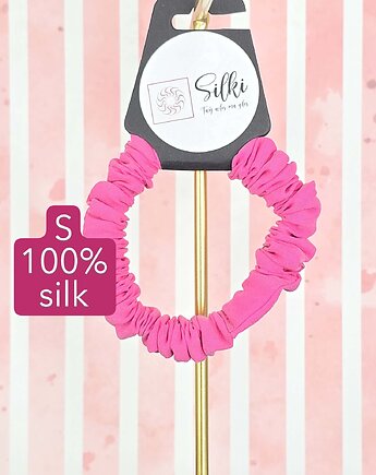 S wąska gumka do włosów jedwab naturalny scrunchie róż różowa, Silki