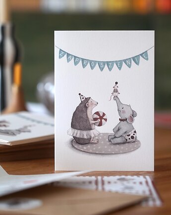 Zaproszenia urodzinowe CYRKOWE z kopertą  Hi Little, HI LITTLE