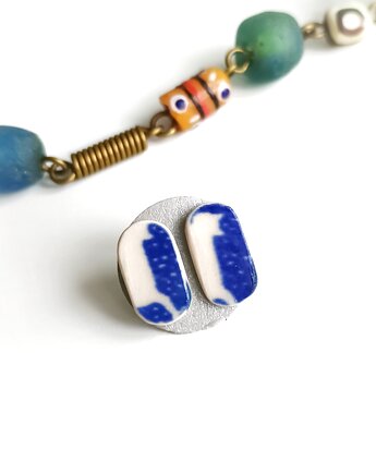 Kolczyki ceramiczne Bolesławiec koty, biżuteria z talerzy