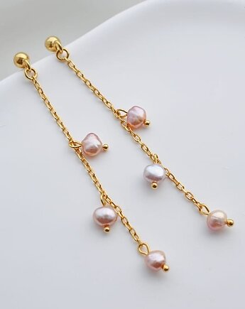 Długie kolczyki z różowymi perłami, OKAZJE - Prezent na Urodziny