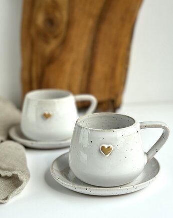 Zestaw dla dwojga - Filiżanka ręcznie robiona 250 ml - Biała z sercem, Studio Tyka