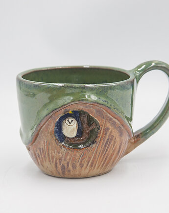 Kubek z sową, błotko. pracownia ceramiki