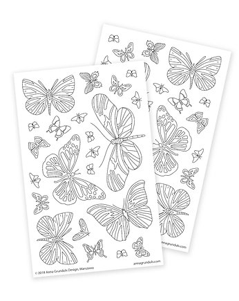 Motyle, Motylki - Naklejki do Kolorowania, Anna Grunduls Design