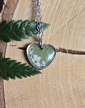 Wieczne kwiaty srebrny wisiorek prawdziwe kwiaty serce serduszko, zkwiatem