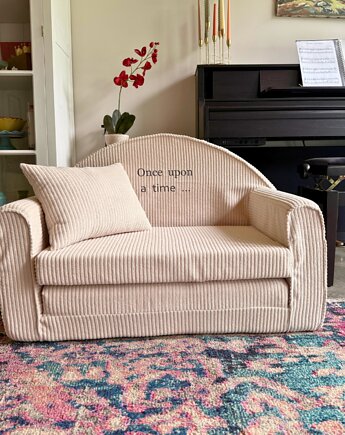 Sztruksowa rozkładana mini sofa z imieniem , Muzpony