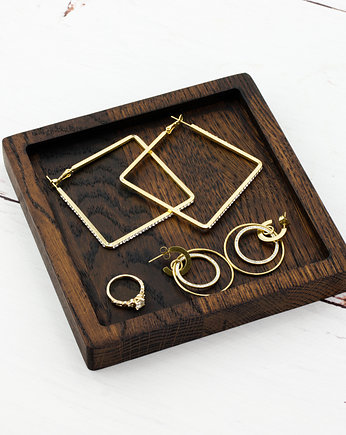 Drewniana kwadratowa tacka na biżuterię, świeczki, organizer, podstawka, senu