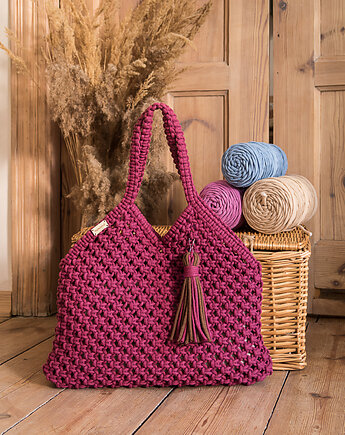 Makramowa torebka Beach Bag M różana, Poplecione Makramy
