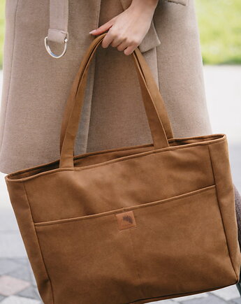 Torba NA LAPTOP Shopper z nubuku tapicerskiego w kolorze camel, Karolina Audycka