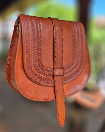 Torebka skórzana ręcznie robiona góralska Rosa na ramię wzory, SempreArte