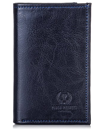 SKÓRZANE ETUI NA KARTY PORTFEL SLIM GRANATOWY H-01-PP-DB, Paolo Peruzzi