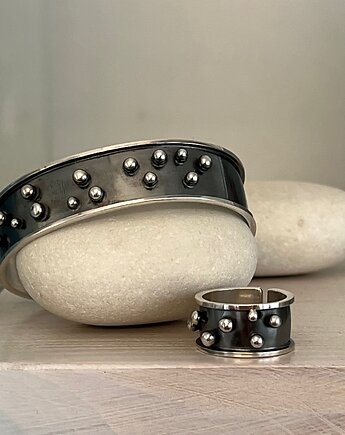 Komplet - Bransoletka i obraczka oksydowana z kuleczkami, Ade Art