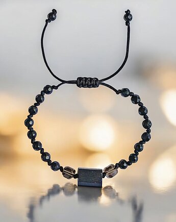 Ochronna bransoletka - czarny turmalin, kwarc dymny, onyks mat, kaktusia