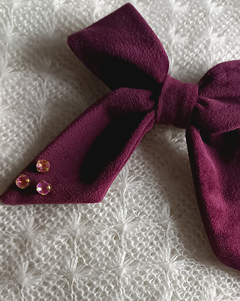 Kokarda do włosów Marietta welurowa welwet burgund bordo zdobiona, Milavia Studio