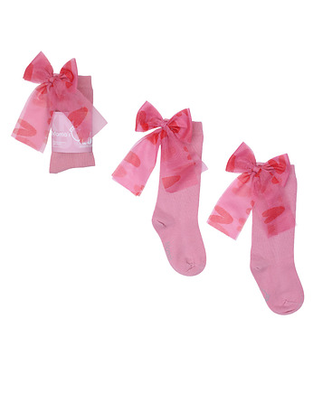 Candy Bow - Różowe z serduszkiem - dziewczęce podkolanówki, Mamas Feet