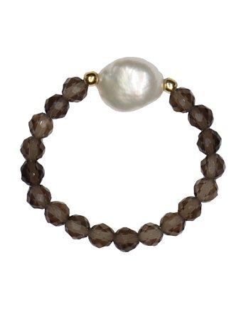 Pierścionek elastyczny kamienie naturalne kwarc dymny i perła, Bring Biżuteria