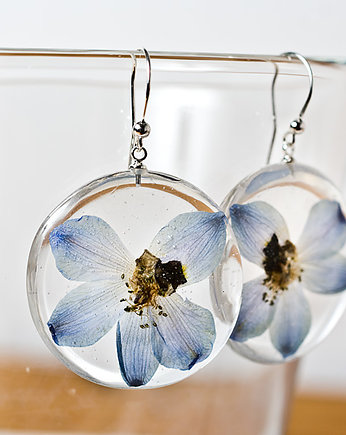 Kolczyki z niebieskimi kwiatami - żywica, srebro, So Jewelry