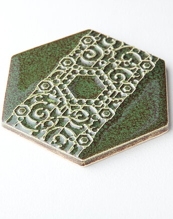 Podstawka ceramiczna pod kubek,zielono-brązowa, podkładka, wz.5, pracowniazona