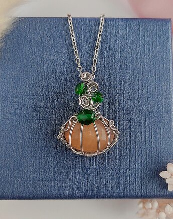 Naszyjnik Dynia Jadeit stal chirurgiczna wisiorek handmade wirewrapping, byNostawen
