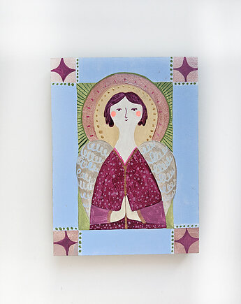 Anioł malowany na desce, prezent komunijny, PRINTLOVE