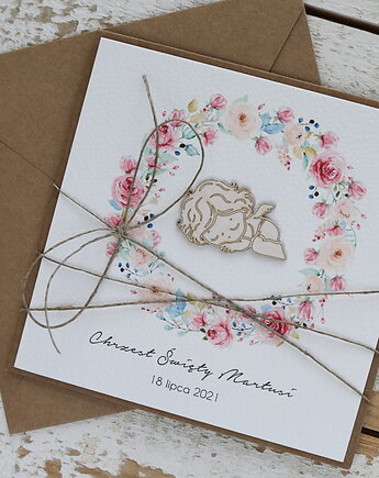 Personalizowana kartka na chrzest - pomysł na prezent - pamiątka chrztu ręczn, sorte