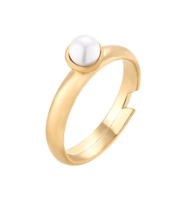 Złoty pierścionek z perłą White SWAROVSKI CRYSTAL, SOTHO