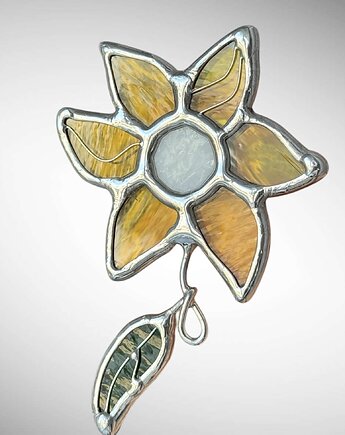 Żółta broszka witrażowa Tiffany Kwiat Słonecznik, Only Pure Glass