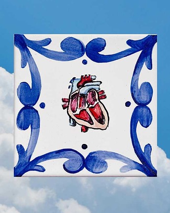 "Amor" - Serce ręcznie malowane na kafelku ceramicznym, azulkafelki