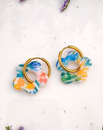 Kolczyki wielokolorowe kwiatuszki, zestaw 2w1 biżuteria na każdą okazję, Dary Rusałki