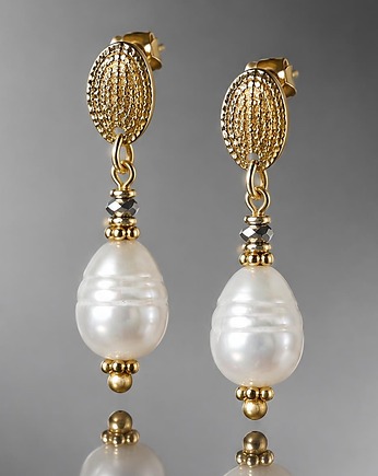 Kolczyki pozłacane Pearls [white] perły vol. 27, KiKa pracownia