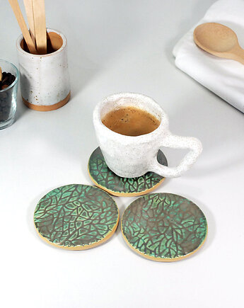 Złoto-zielone ceramiczne podkładek na stół, 10FingersArt