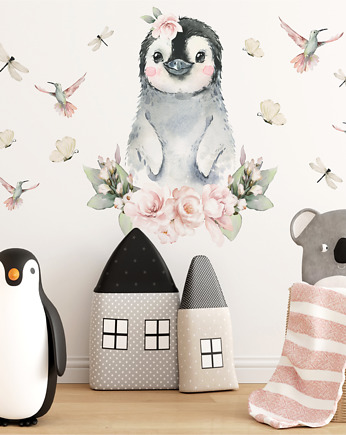 Pingwin Wśród Kwiatów - Naklejki Na Ścianę Dla Dzieci, Dekoracjan