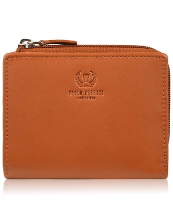 Portfel damski skórzany mały pomarańczowy w orientacji poziomej z RFID, Paolo Peruzzi