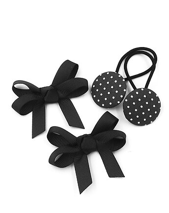 Komplet do włosów gumki i spinki kokardki Dottie Black, Momilio