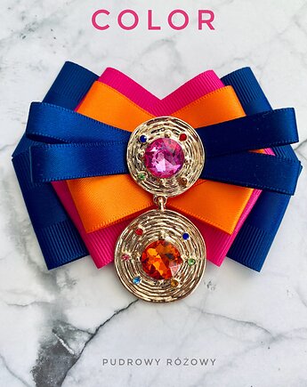 Brosza z Kolekcji COLOR z kryształami zatopionymi w złotych okręgach, Pudrowy Różowy