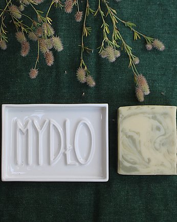 Mydelniczka ceramiczna z napisem MYDŁO biała, m2k studio
