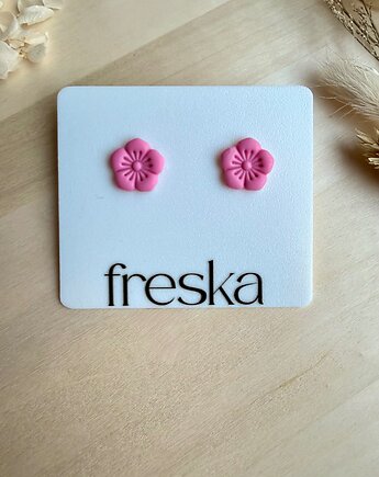 Kolczyki Kwiatki 5-płatkowe wiosenny róż, freska