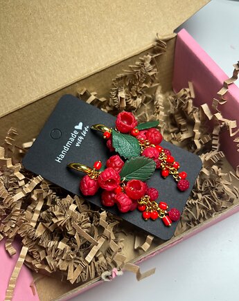 Kolczyki z maliną kiść z polimerowej gliny. Handmade, MariaPolymer