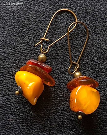 Oryginalne kolczyki z bursztynów bałtyckich  mlecznego i koniakowego Prezent, Galeria Limart