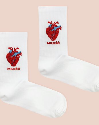 Skarpetki Sportowe Kardio Serce Białe, LOVE POLAND DESIGN