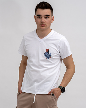 T-shirt męski  biały do V z nadrukiem, 3 for U