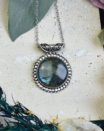 Miedziany posrebrzany wisiorek z labradorytem - etniczny, boho, Spirit Of Copper